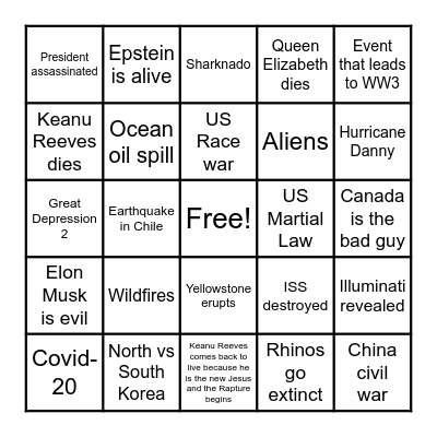 2021 Apocalypse Bingo Card
