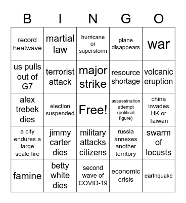 2020’s remaining hellfire Bingo Card
