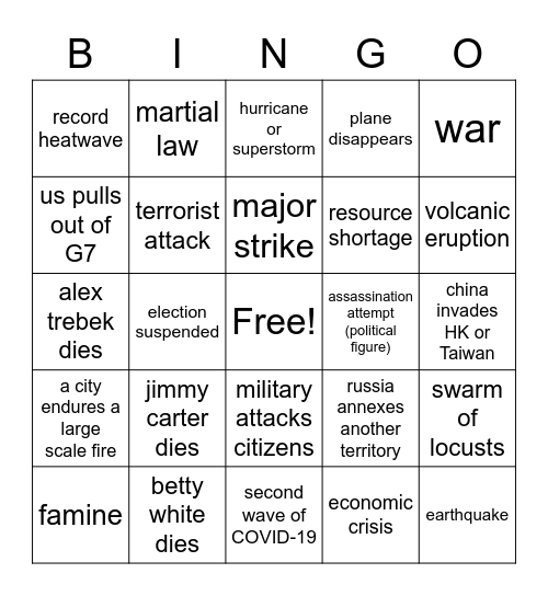 2020’s remaining hellfire Bingo Card