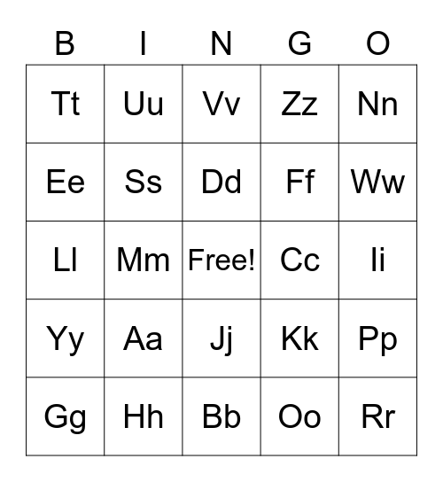 Alphabet Bingo Card