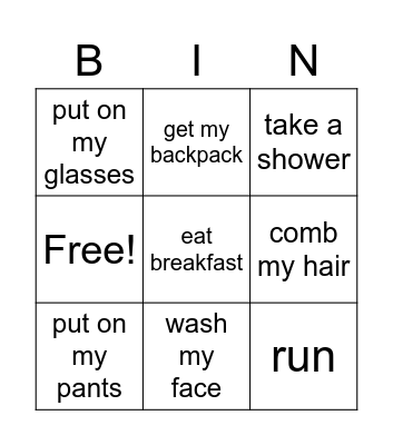 Routines Bingo Card