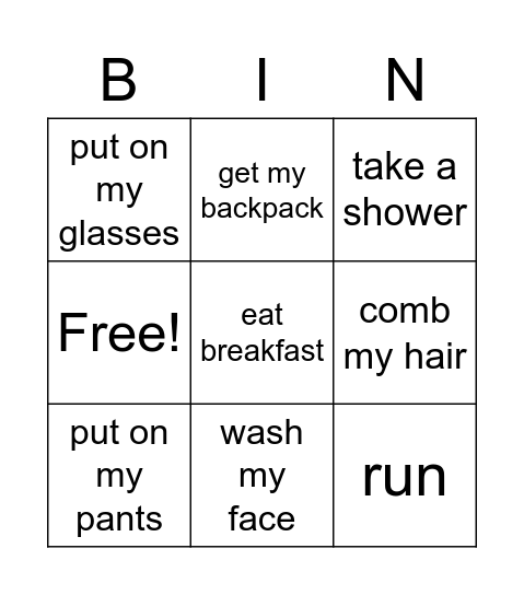 Routines Bingo Card