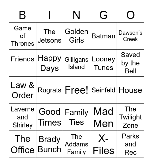 TV Theme Songs Bingo Card