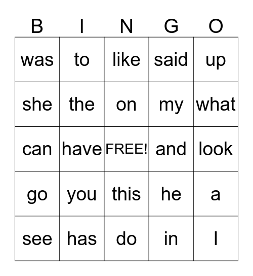 Brendan's Sight Words Bingo Card