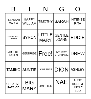 OUR FAMILY Bingo Card