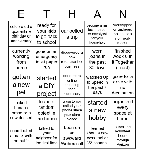 ETHAN Bingo Card