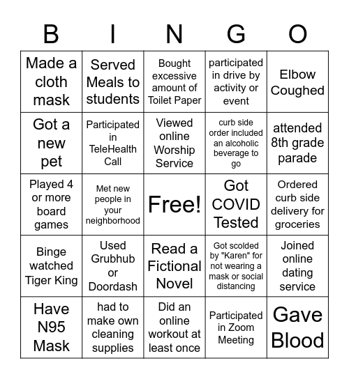 COVID-19 Bingo Card