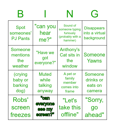 Property Team Bingo Card