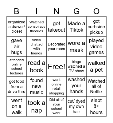 Social Distancing Bingo Card