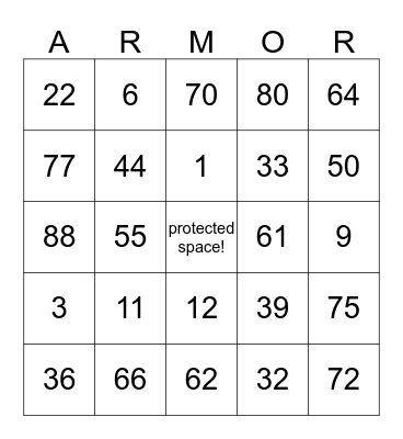 Armor Bingo Card