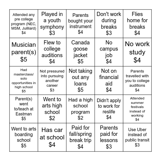 Privilege at Eastman Bingo Card