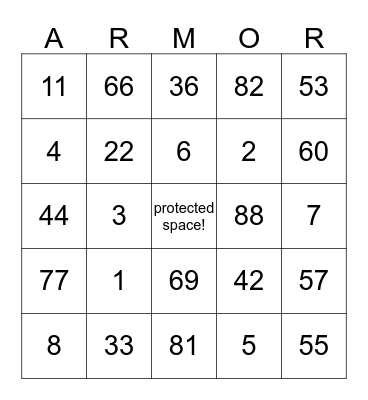 Armor Bingo Card