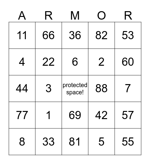 Armor Bingo Card
