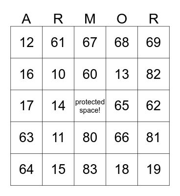 Armor Bingo Card