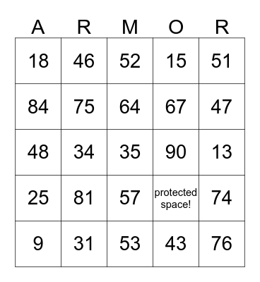 Armor Bingo Card