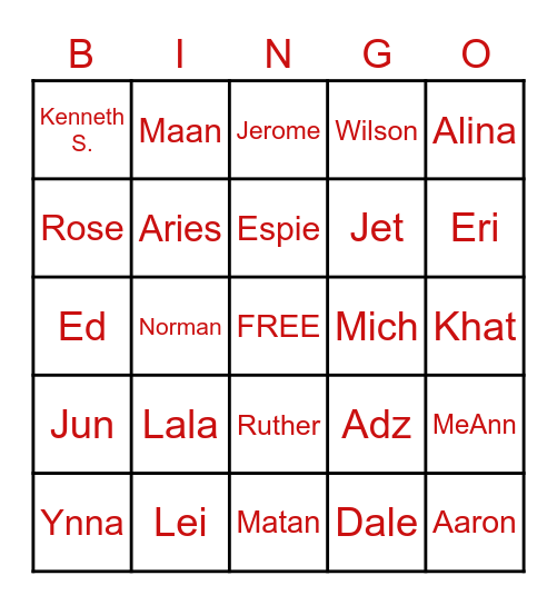 FETP People Bingo Card