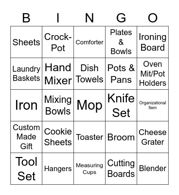 Bridal Shower Gift Bingo Card