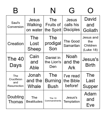 Bible Stories Bingo Card