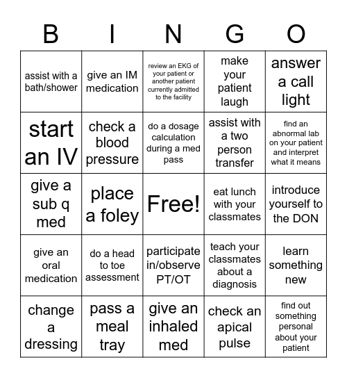 clinical bingo Card