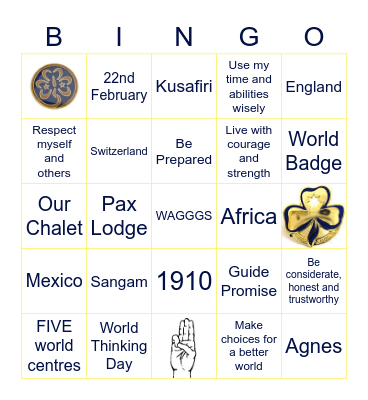 Girl Guides Bingo Card