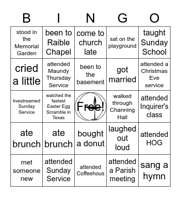 Things I've Done at First Church Bingo Card