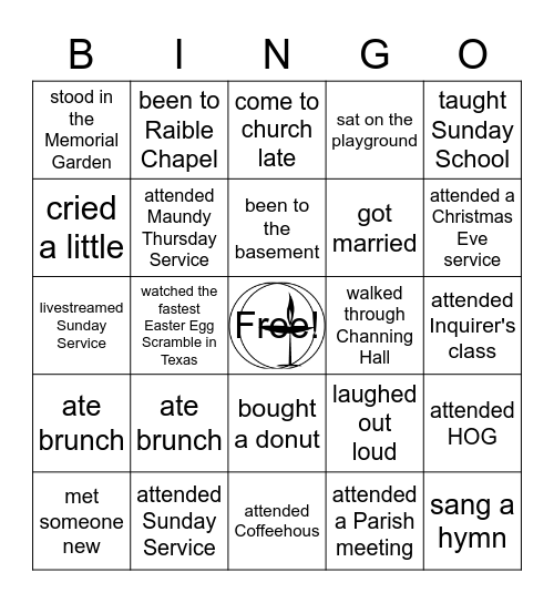 Things I've Done at First Church Bingo Card