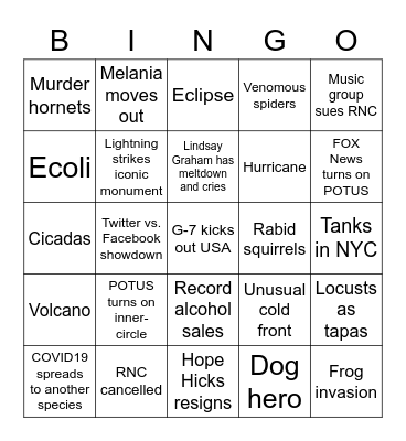 June 2020 Dystopian BINGO Card