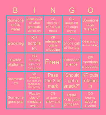 Groalm's Nightly Phone Bingo Card