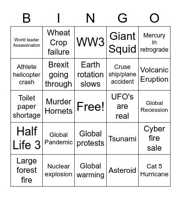 2020 Crisis Bingo Card