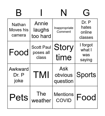 "Class" Bingo Card