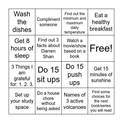 Kysha's Monthly Bingo Card