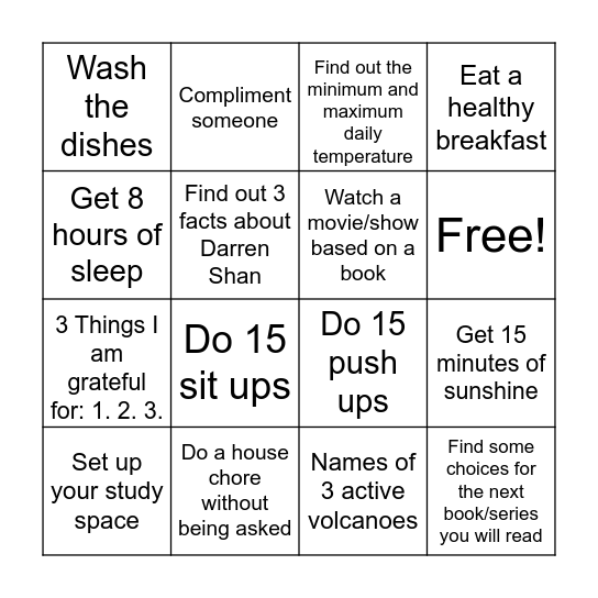 Kysha's Monthly Bingo Card