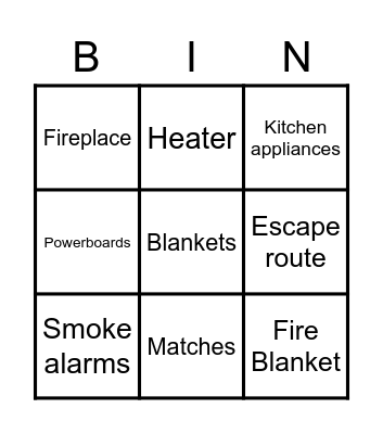 Winter Fire Safety Bingo Card
