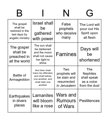 Second Coming Bingo Card