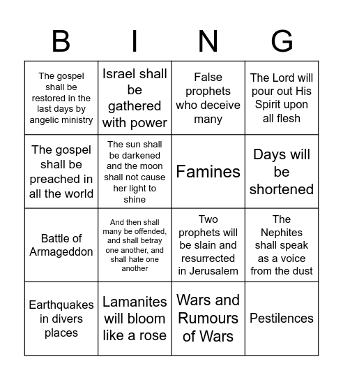 Second Coming Bingo Card