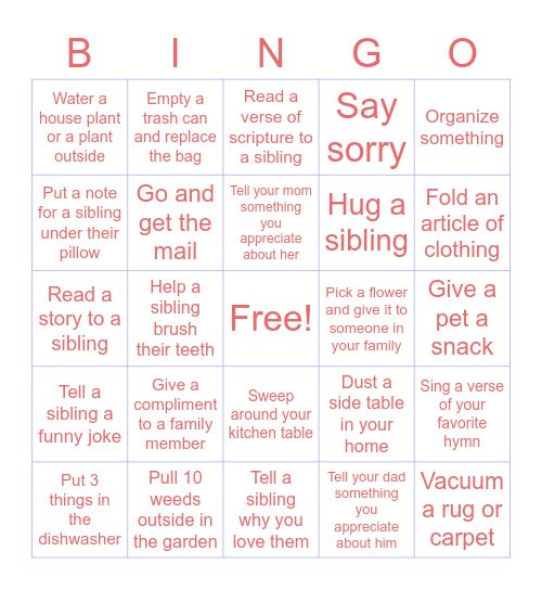 Minute to Win It Service Bingo Card