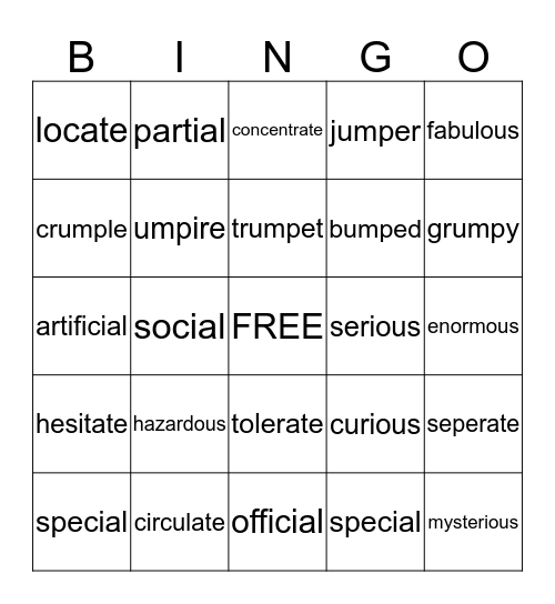 Sounds Bingo Card