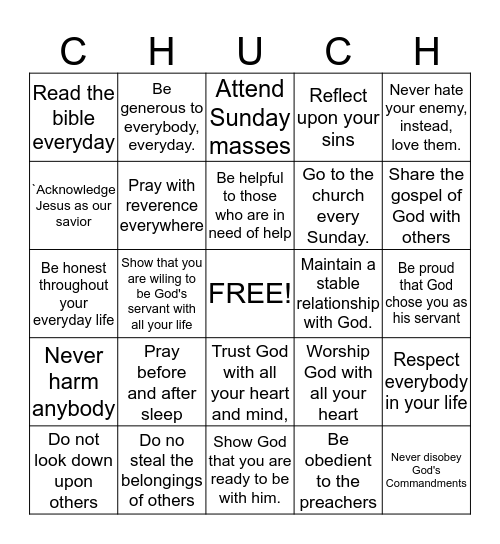 Church Bingo card Bingo Card