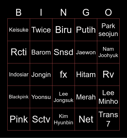 ♥️ Jungie Cantik ♥️ Bingo Card