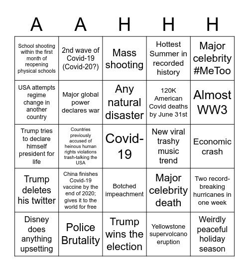 2020 NIGHTMARE BINGO Card