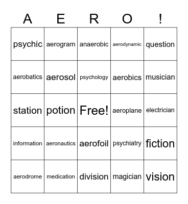 aero Bingo Card