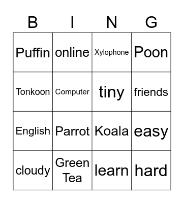 Tonkoon's Bingo Card