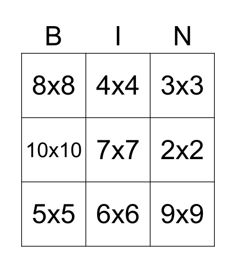 Tabliczka mnożenia Bingo Card