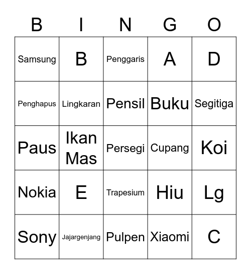 Avr Bingo dadakan Bingo Card