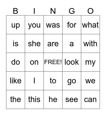 Brendan's Sight Words Bingo Card