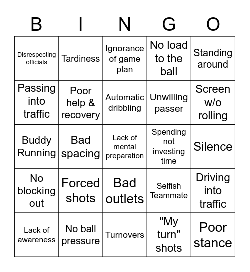 Knock Out Bad Habits Bingo Card