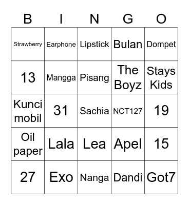 Sachi punya. Bingo Card