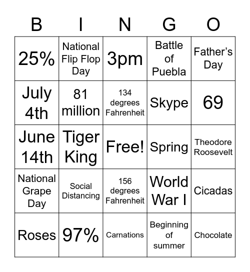 OOC Trivia Bingo Card