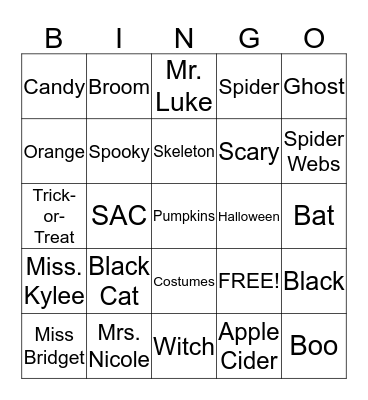 Halloween SAC Bingo  Bingo Card