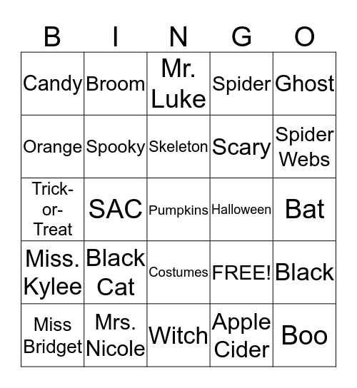 Halloween SAC Bingo  Bingo Card